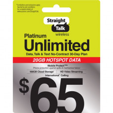 Straight Talk Refill Card $65 Prepaid Platinum Unlimited 30 Days 25 GB